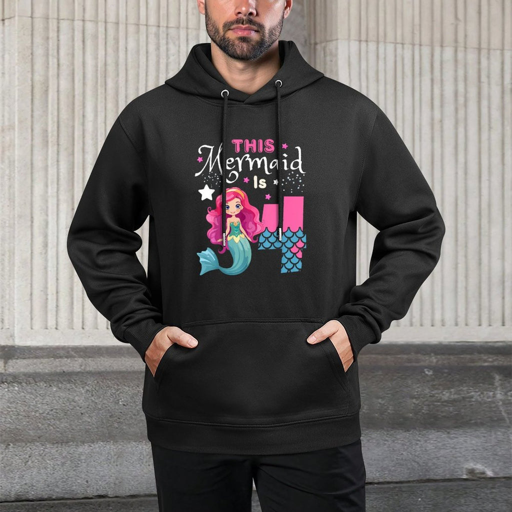 This Mermaid Is 4 Years Old 4th Birthday Mermaid Kids Girl Adjustable Hood Hoodie