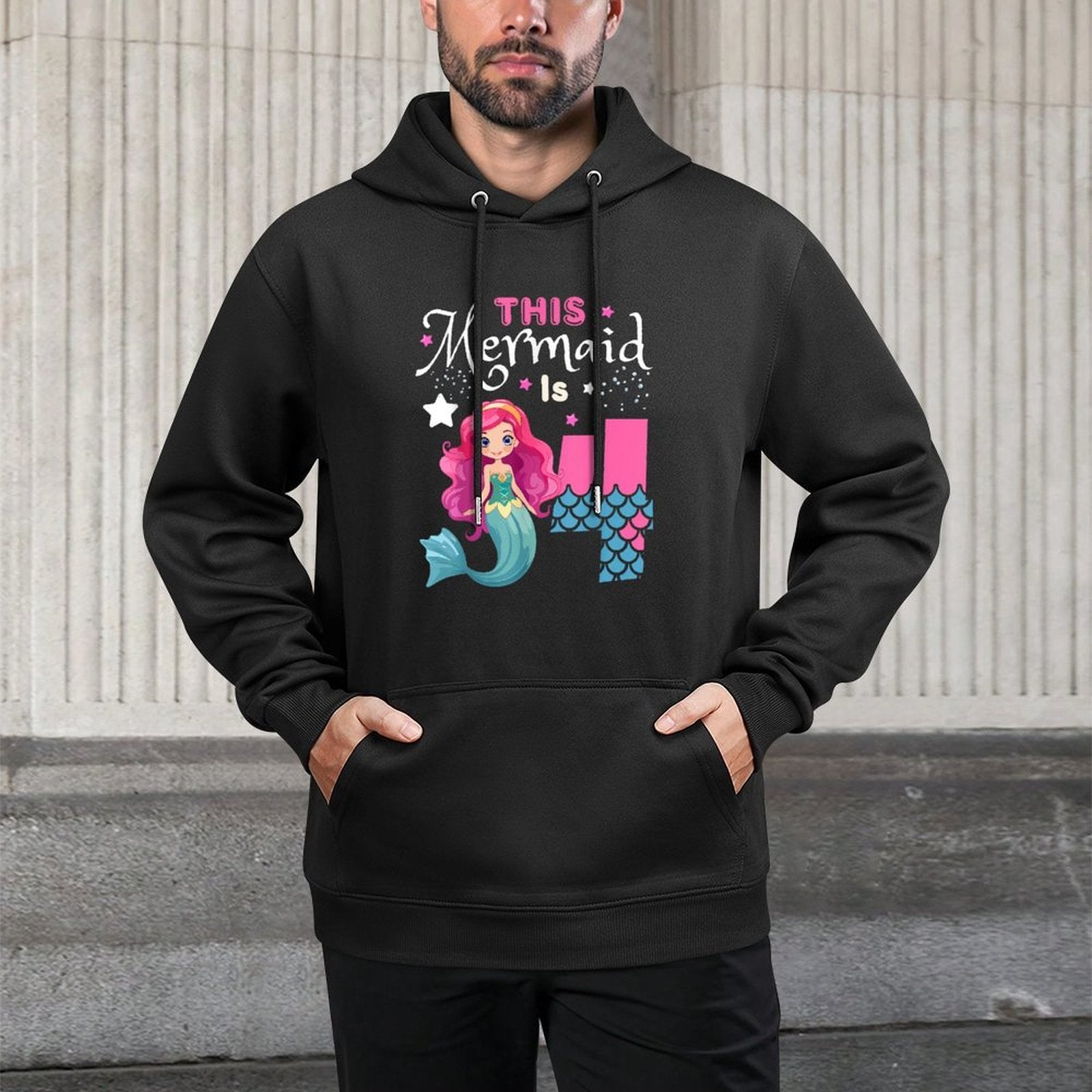 This Mermaid Is 4 Years Old 4th Birthday Mermaid Kids Girl Adjustable Hood Hoodie