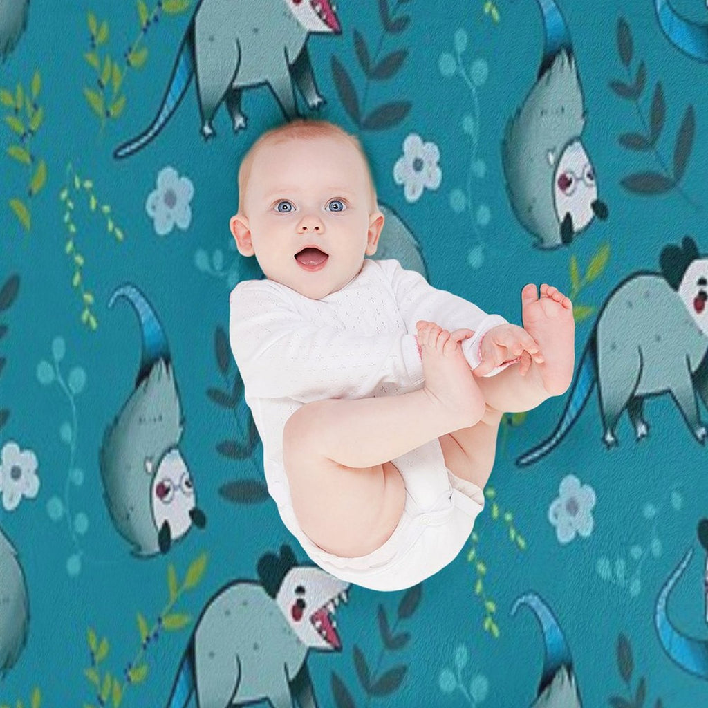 Possum - Cute Blue And Green Cartoon Animal Pattern Versatility Throw Blanket
