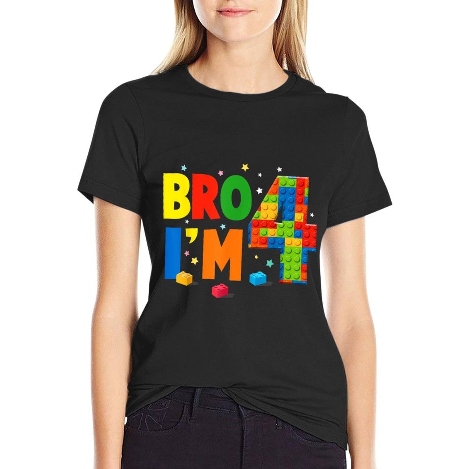 Birthday Boy Bro I’m 4 Year Old Building Blocks Brick  Summer-ready Fabric T-Shirt