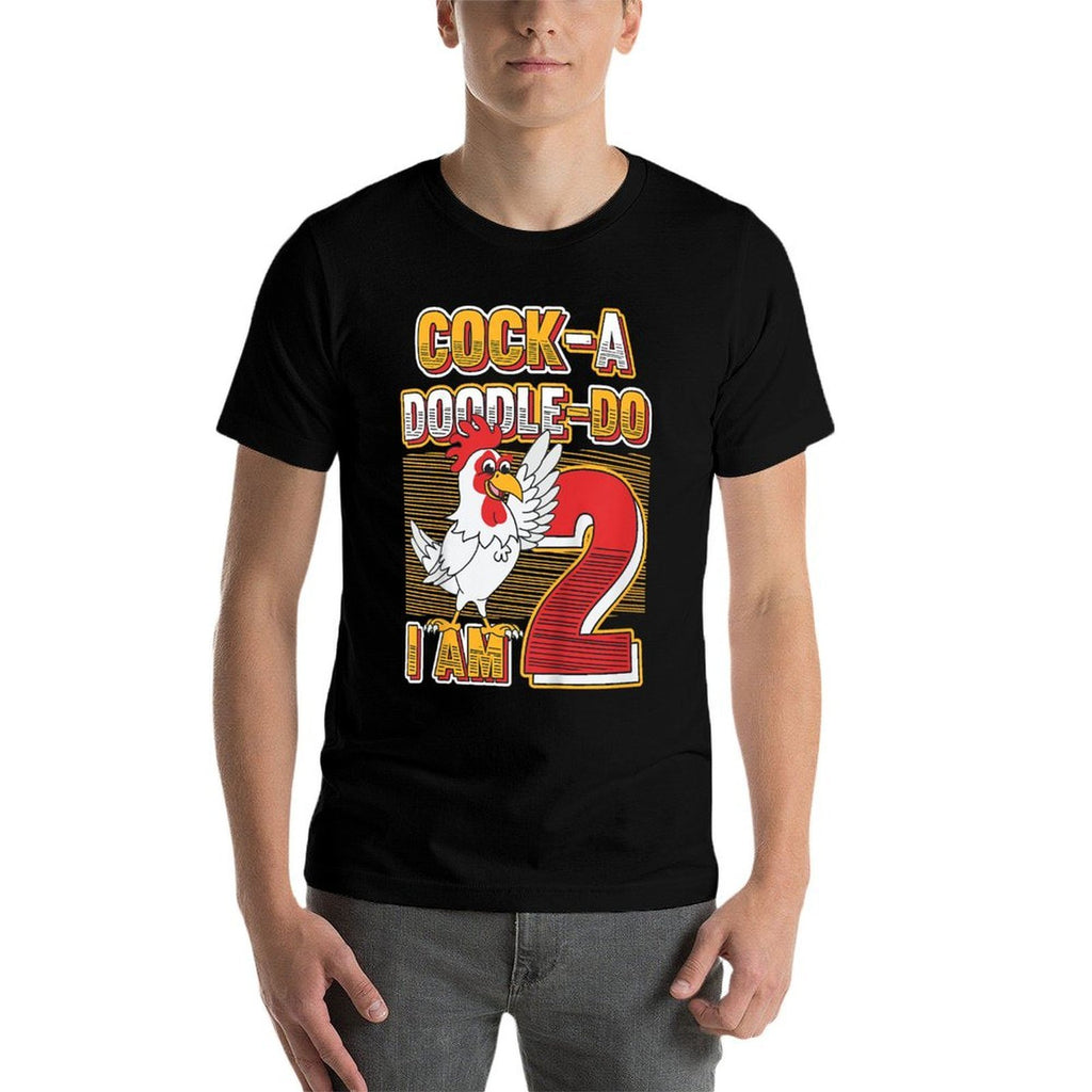 Kids 2nd Birthday Farm Animals Themed Cock-A-Doodle-Doo I Am Two  Polyester Blend T-Shirt