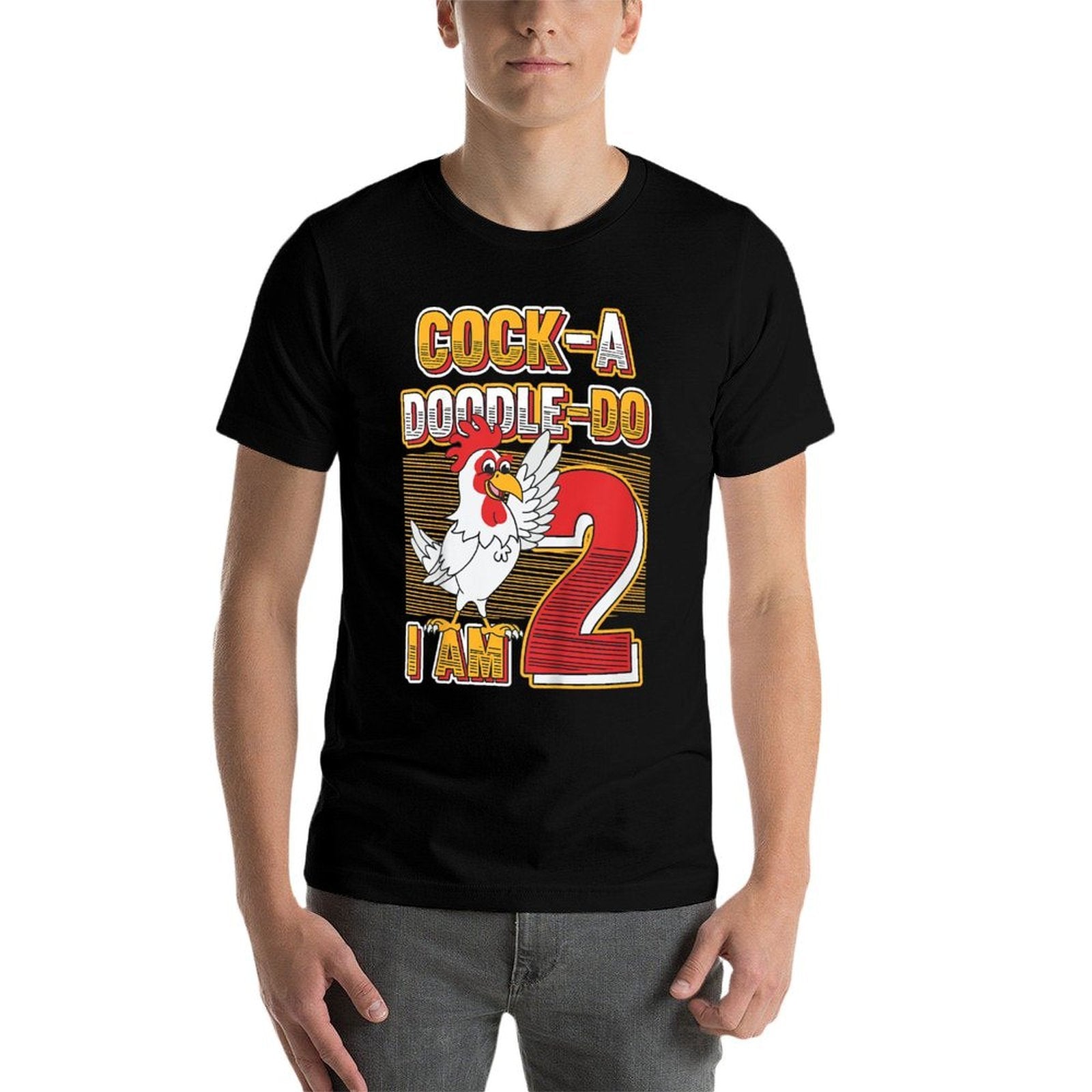 Kids 2nd Birthday Farm Animals Themed Cock-A-Doodle-Doo I Am Two  Polyester Blend T-Shirt