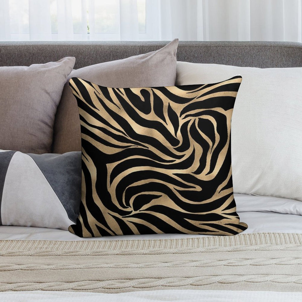 Elegant Metallic Gold Zebra Black Animal Print Soft Gift Ready Throw Pillow