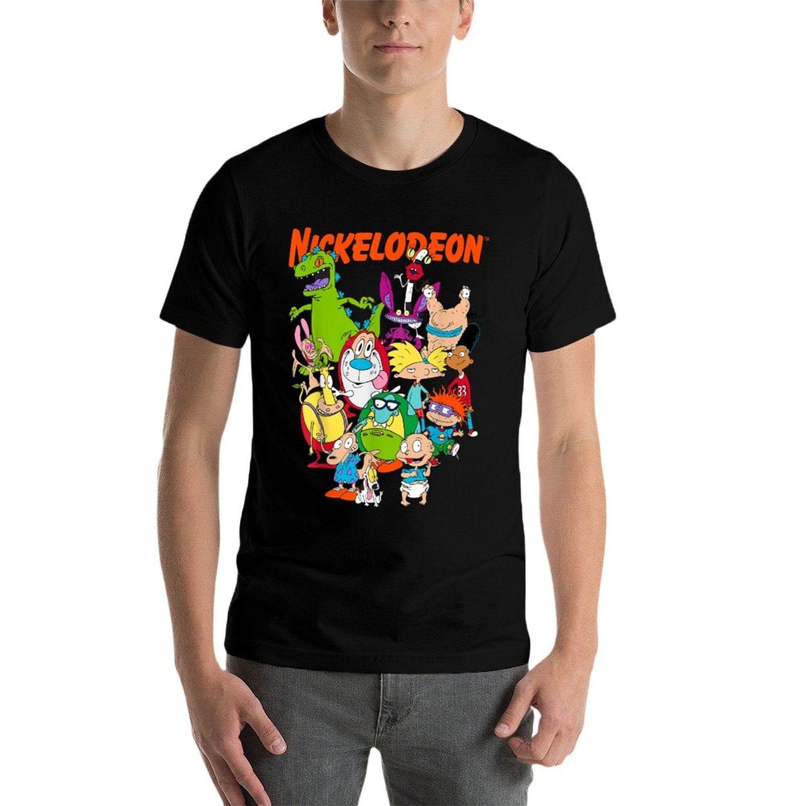 Nickelodeon Group Shot All Retro 90s Characters  Heathered Texture T-Shirt