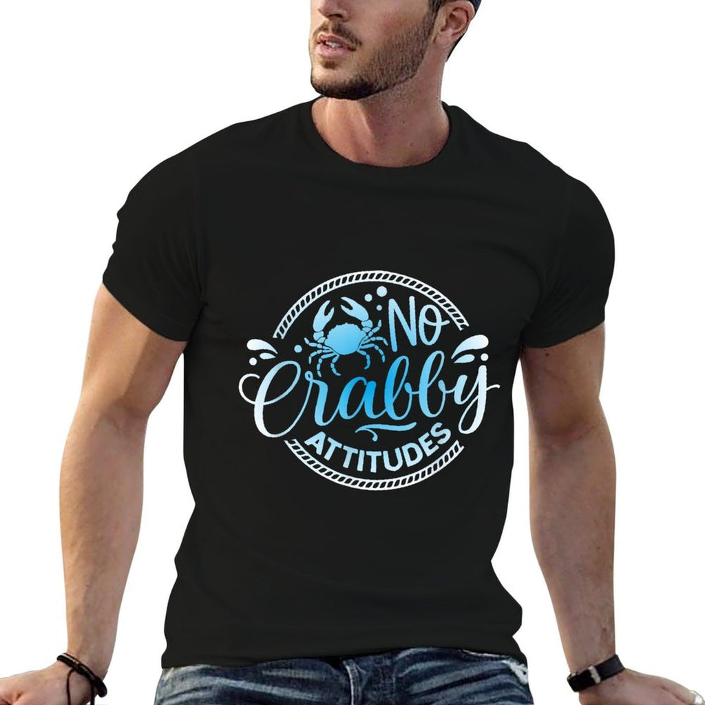 No Crabby Attitudes Funny Blue Crab Seafood  Beach Lovers  Stretchy T-Shirt