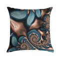 Teal And Chocolate Swirl - Blue Brown Fractal Spirals Soft Reinforced Edging Throw Pillow