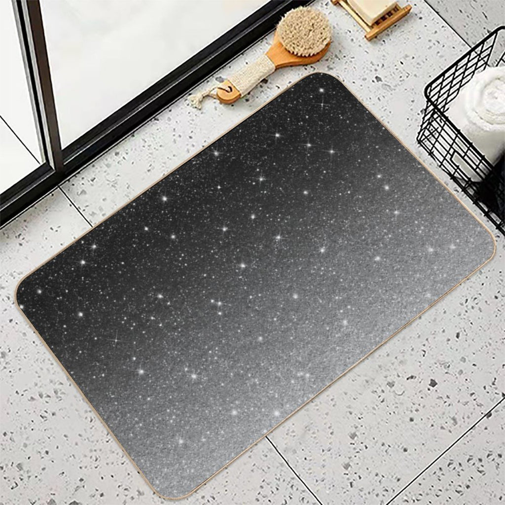 Black Silver Grey Sparkle Ombre Glitter  Fade-Resistant Bath Mat