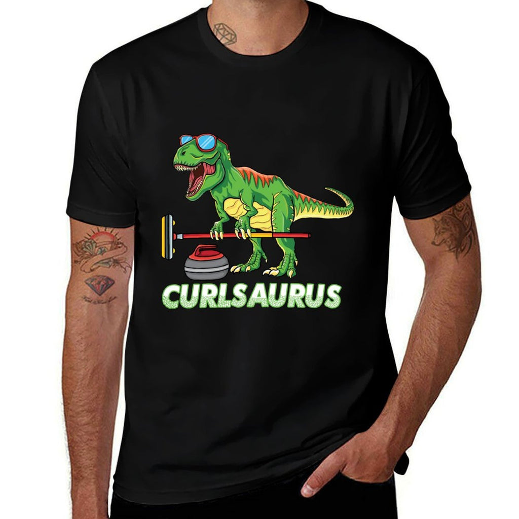 Cool Dinosaur Curling T Rex Curler Winter Ice Sports Curling  Classic T-Shirt
