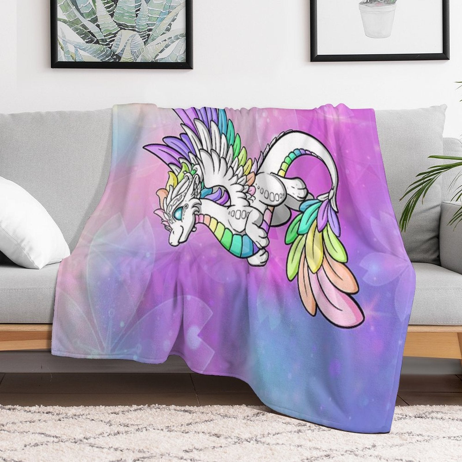 White Rainbow Dragon Eco-conscious Throw Blanket