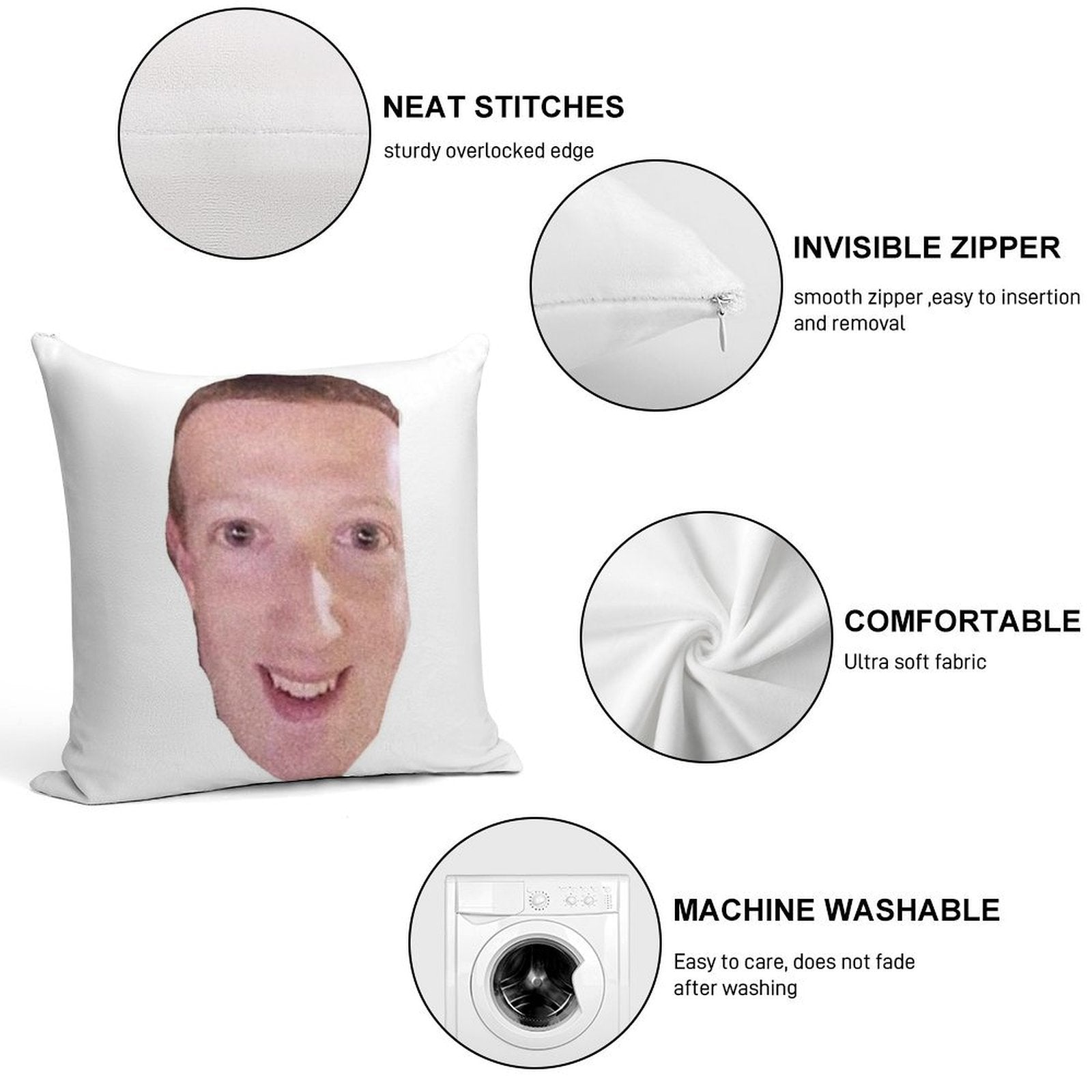 Cursed Zucc Soft Decorative Cover Throw Pillow