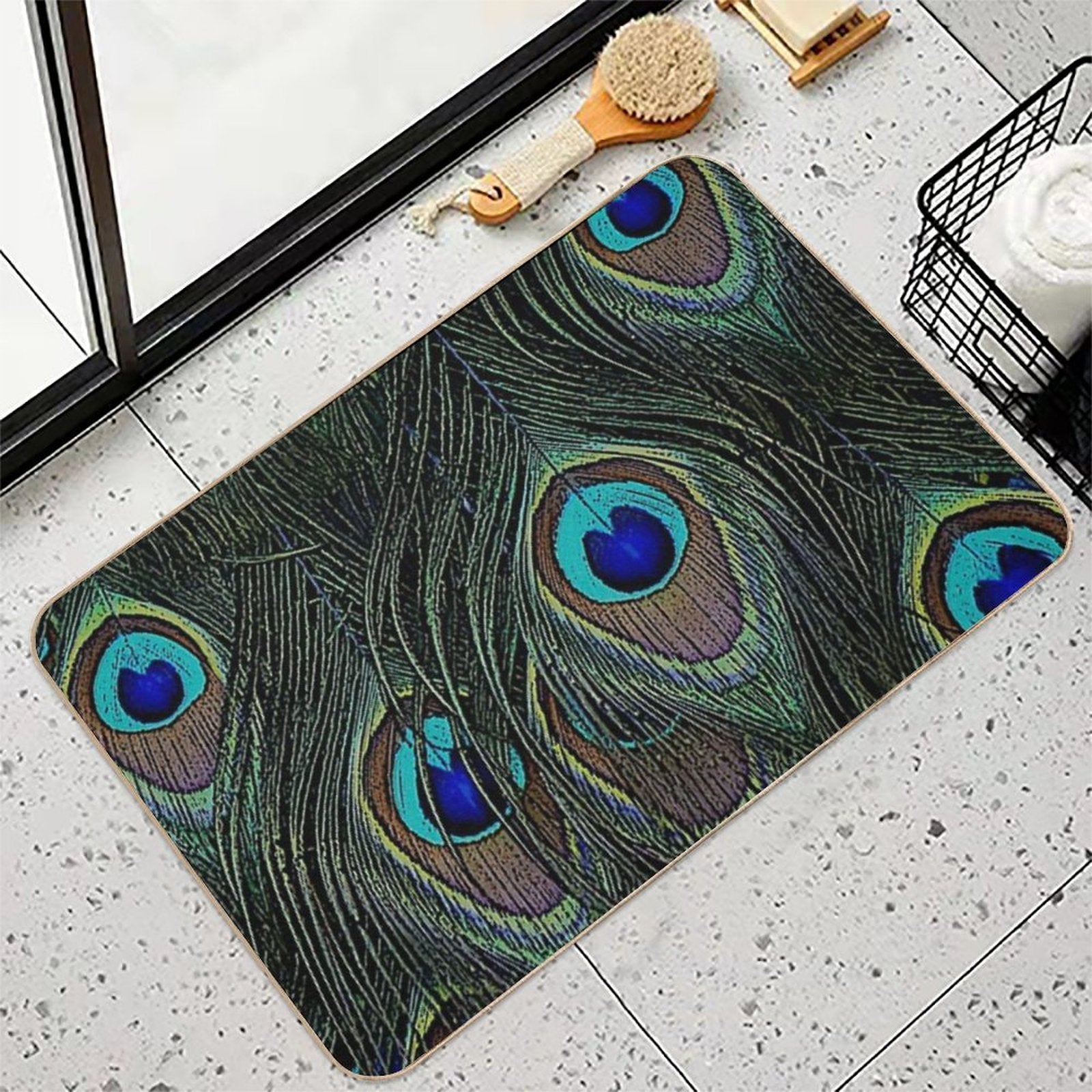 Peacock Feathers, Bird Lover Gifts, Cool Bird Outfits, Beautiful Feather Patterns  Slip-Resistant Bath Mat