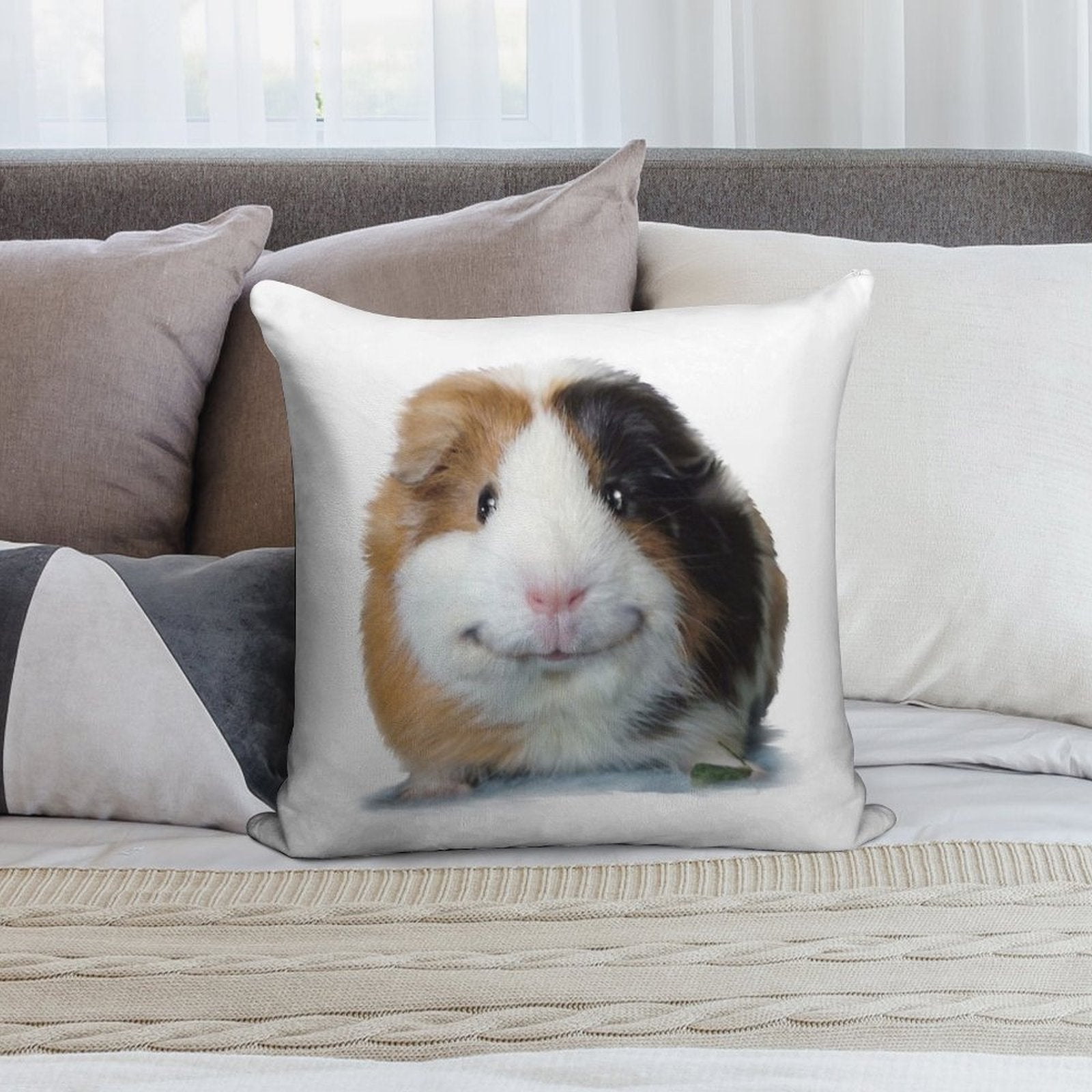 Keep Smiling with Angeelo The Guinea Pig! Soft Warmth Comfort Throw Pillow