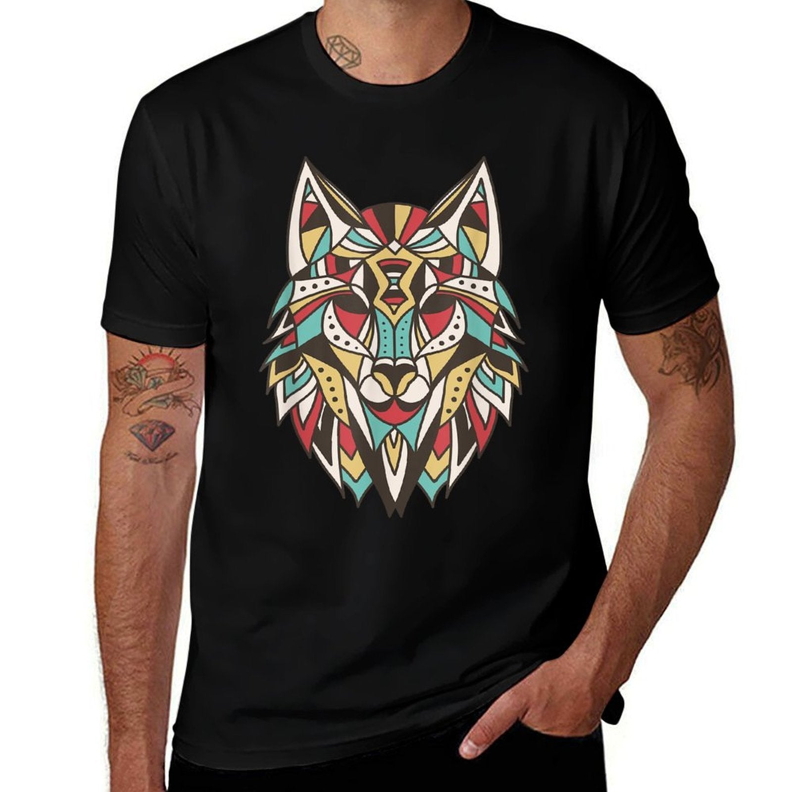 Native American Tribal Wolf Head Men Women Kids Indian Wolf  Lightweight T-Shirt