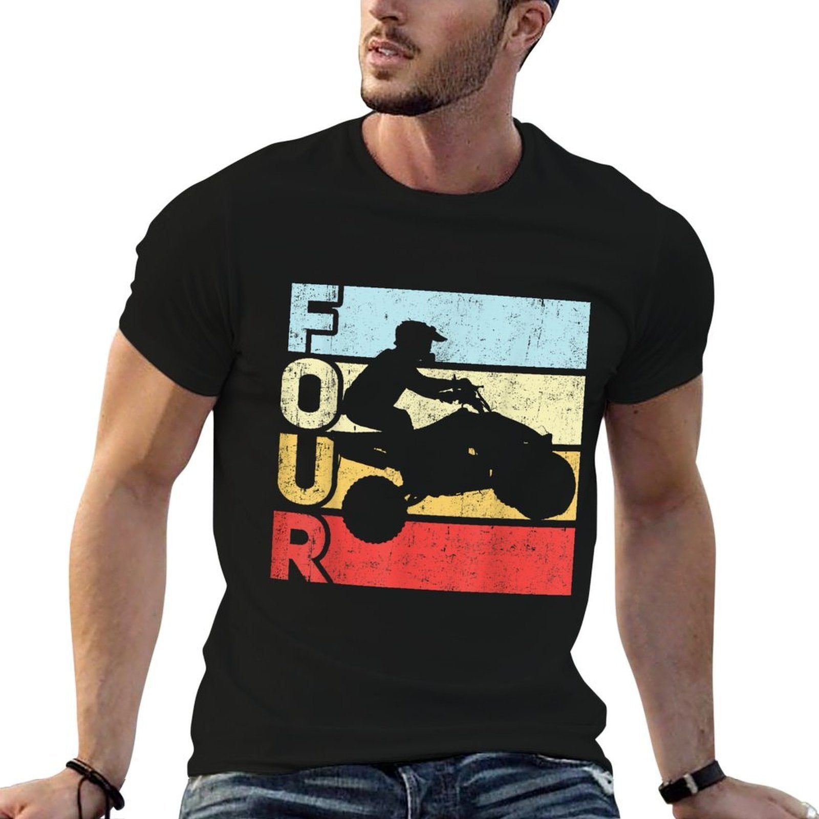 ATV 4th Birthday Party ATV 4 Wheeler Quad Theme Birthday  Heathered Texture T-Shirt