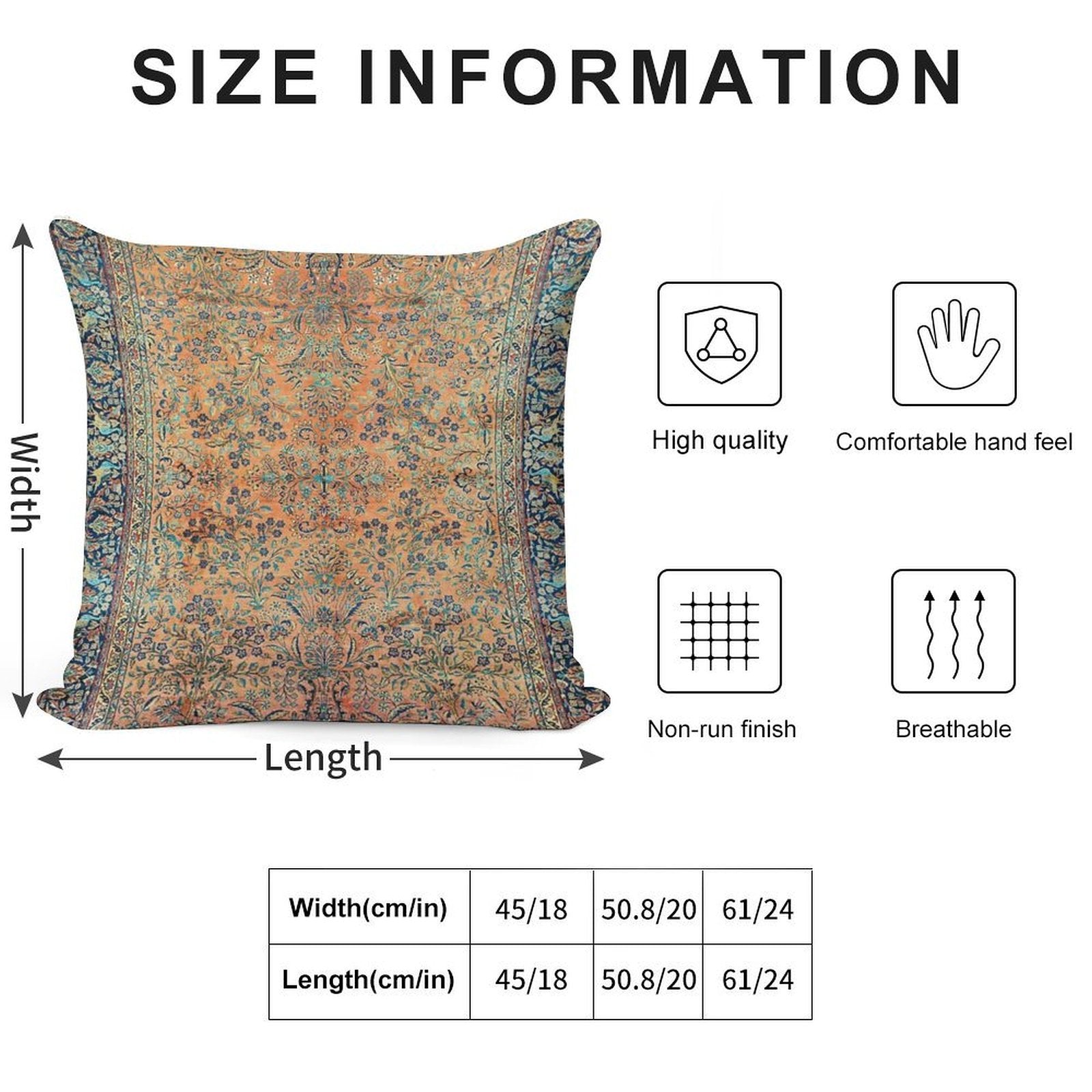 Manchester Kashan Floral Persian Carpet Print Soft High-Density Material Throw Pillow