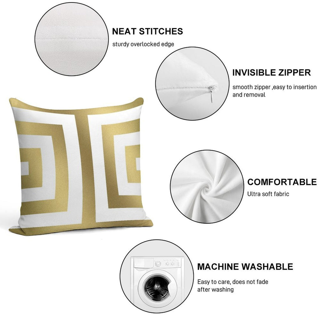 Gold Greek Stripes Soft Shrink-Resistant Throw Pillow