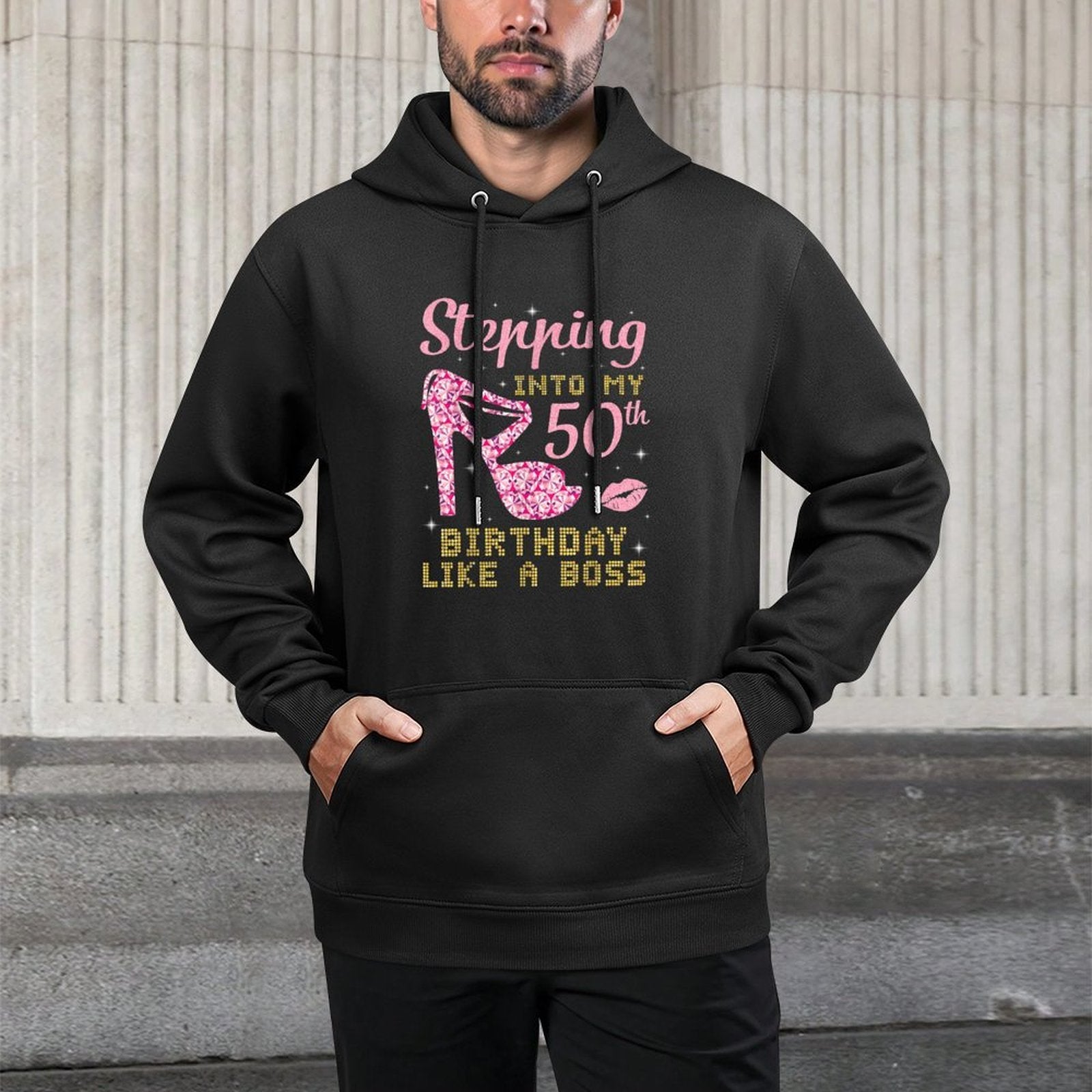 Girl Woman Stepping Into My 50th Birthday Like A Boss Happy Cotton-Polyester Blend Hoodie
