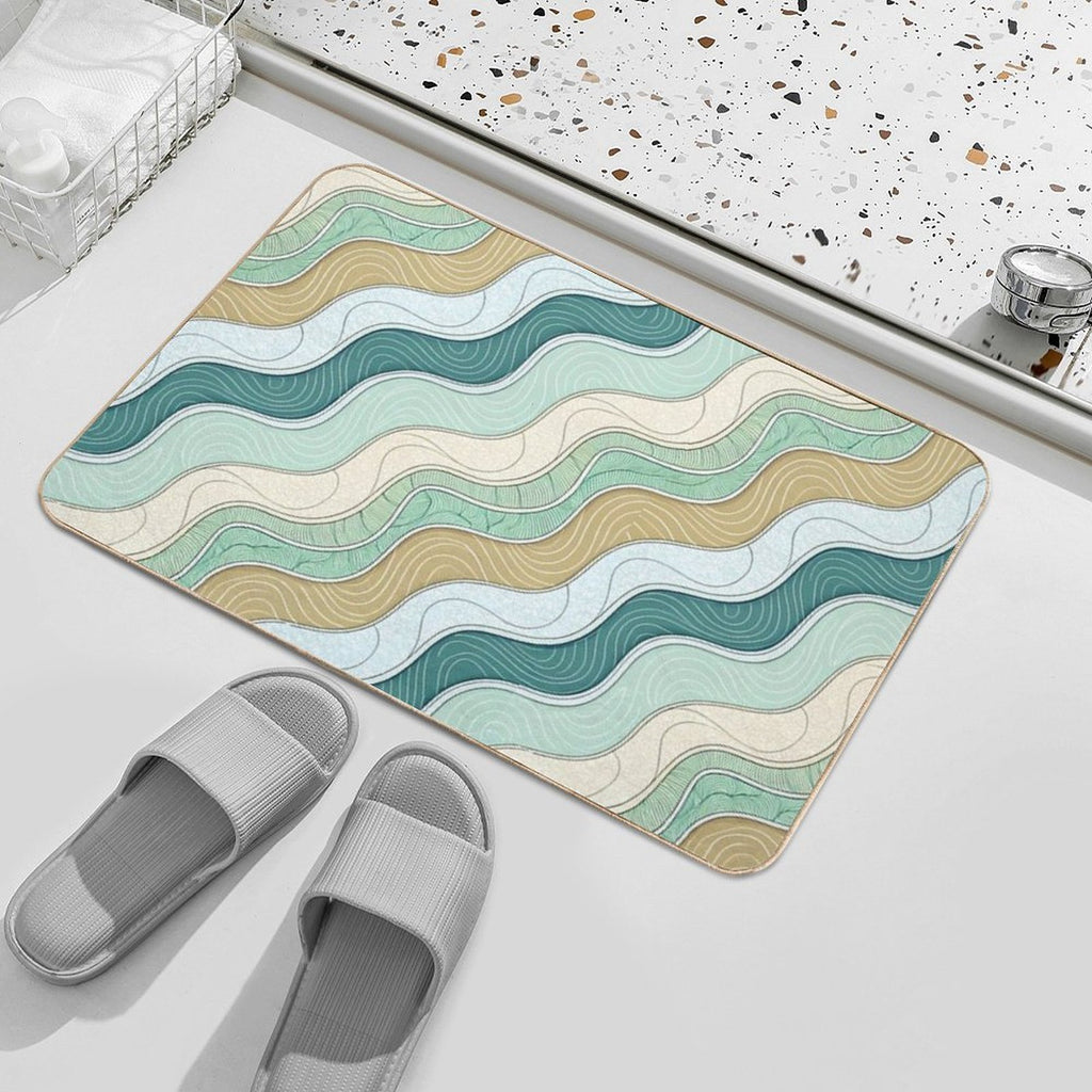 Beach Wave Pattern  Fade-Resistant Bath Mat