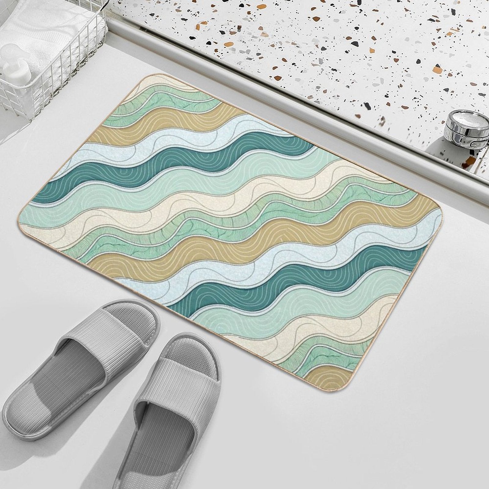 Beach Wave Pattern  Fade-Resistant Bath Mat