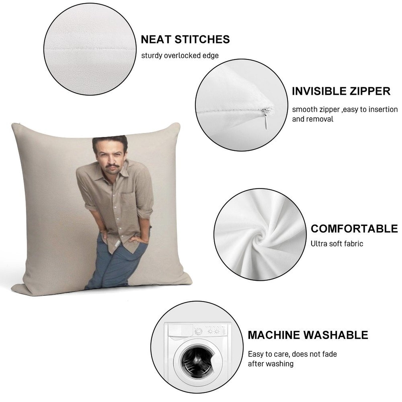 Quirky Lin Manuel Miranda Soft Short Plush Fabric Throw Pillow