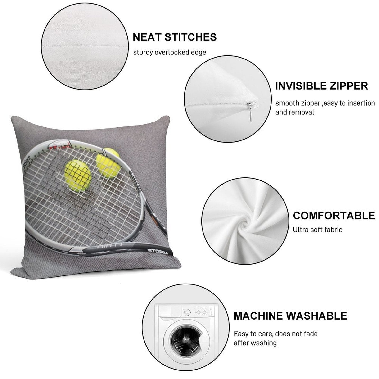 Tennis Ball Soft Hidden Zipper Throw Pillow