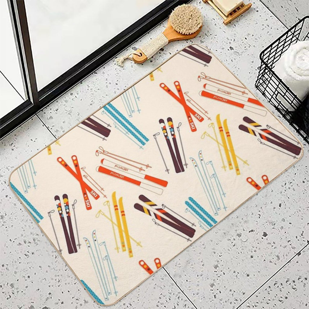 Retro Ski Pattern on Cream  Odorless Bath Mat
