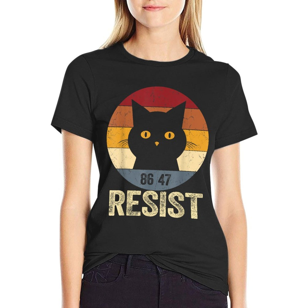 Resist Anti Trump Retro Resist Anti Trump Cat 86 47  Cotton T-Shirt