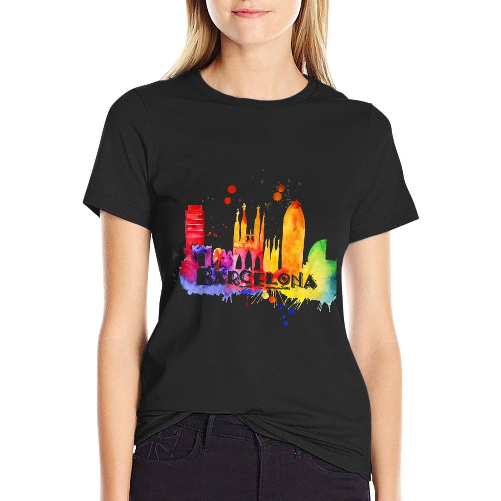 Barcelona, Spain - Souvenir Landscape  Fade-proof Color T-Shirt