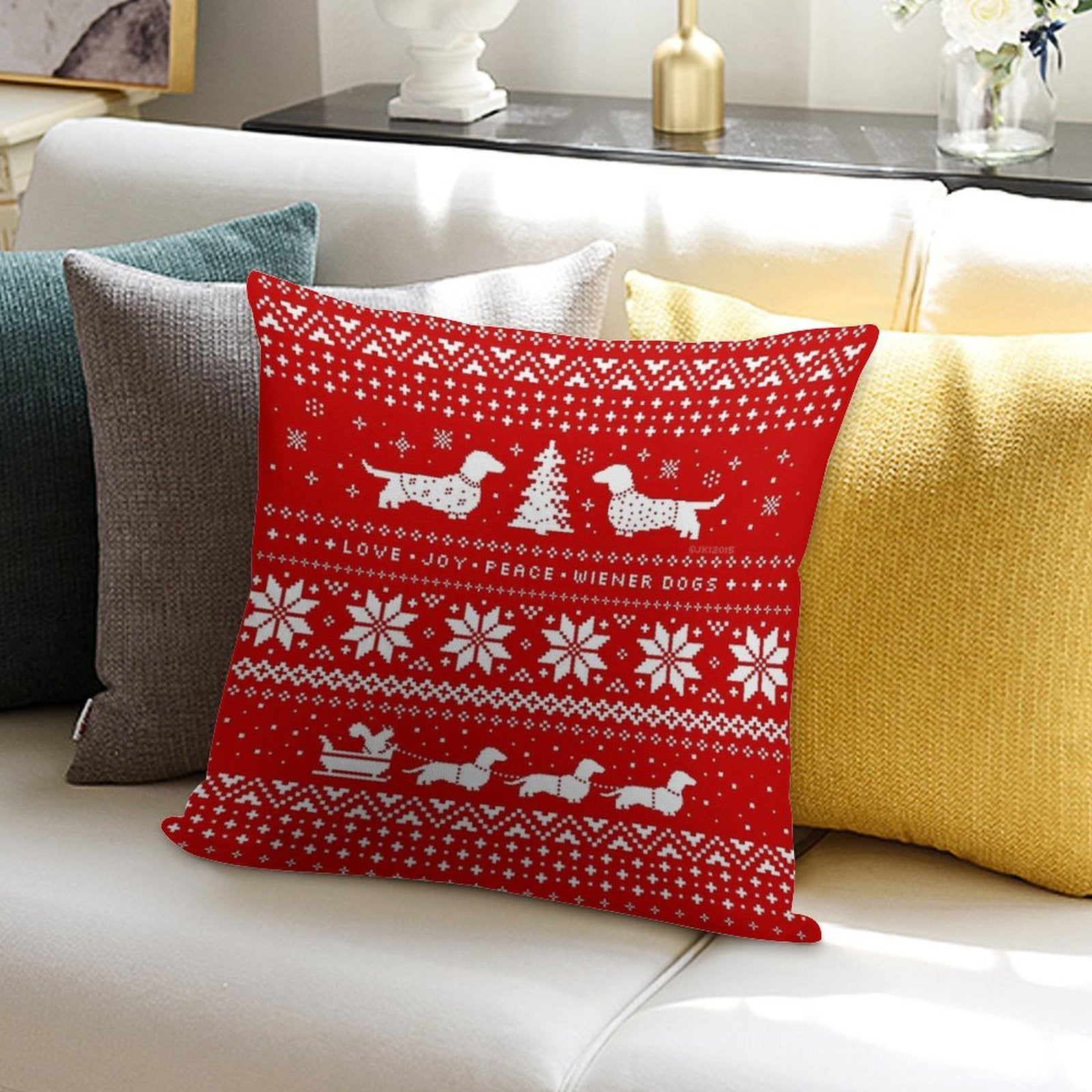 Dachshunds Christmas Sweater Pattern Soft Shrink-Resistant Throw Pillow