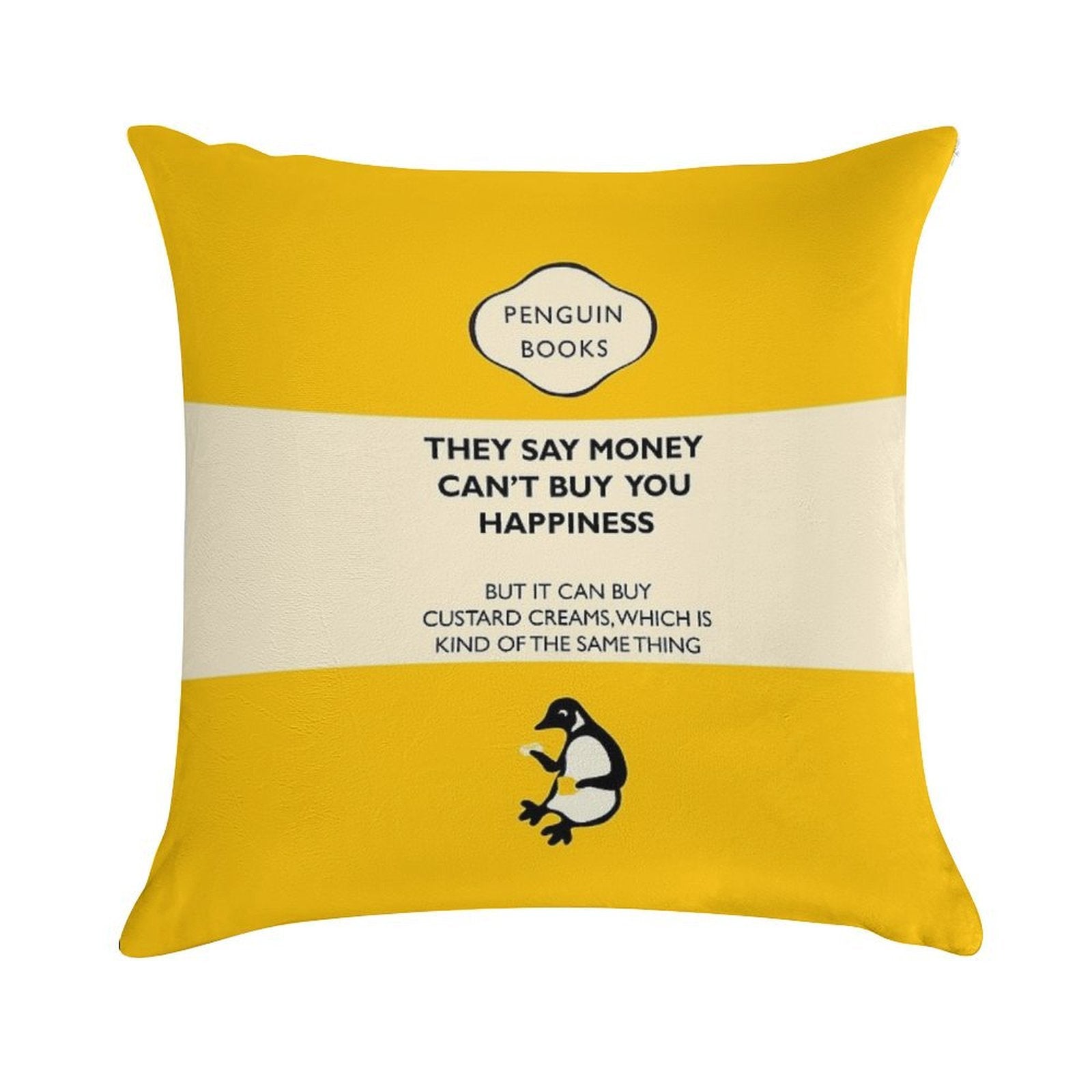 Custard Creams - Parody Penguin Book Cover Soft Reinforced Edging Throw Pillow