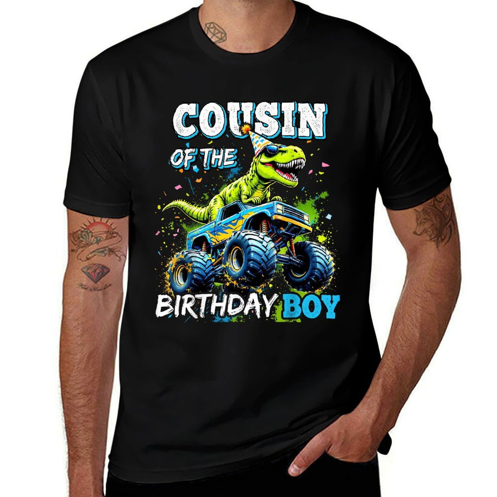 Cousin of The Birthday Boy Monster Truck Dinosaur Party  Cotton T-Shirt