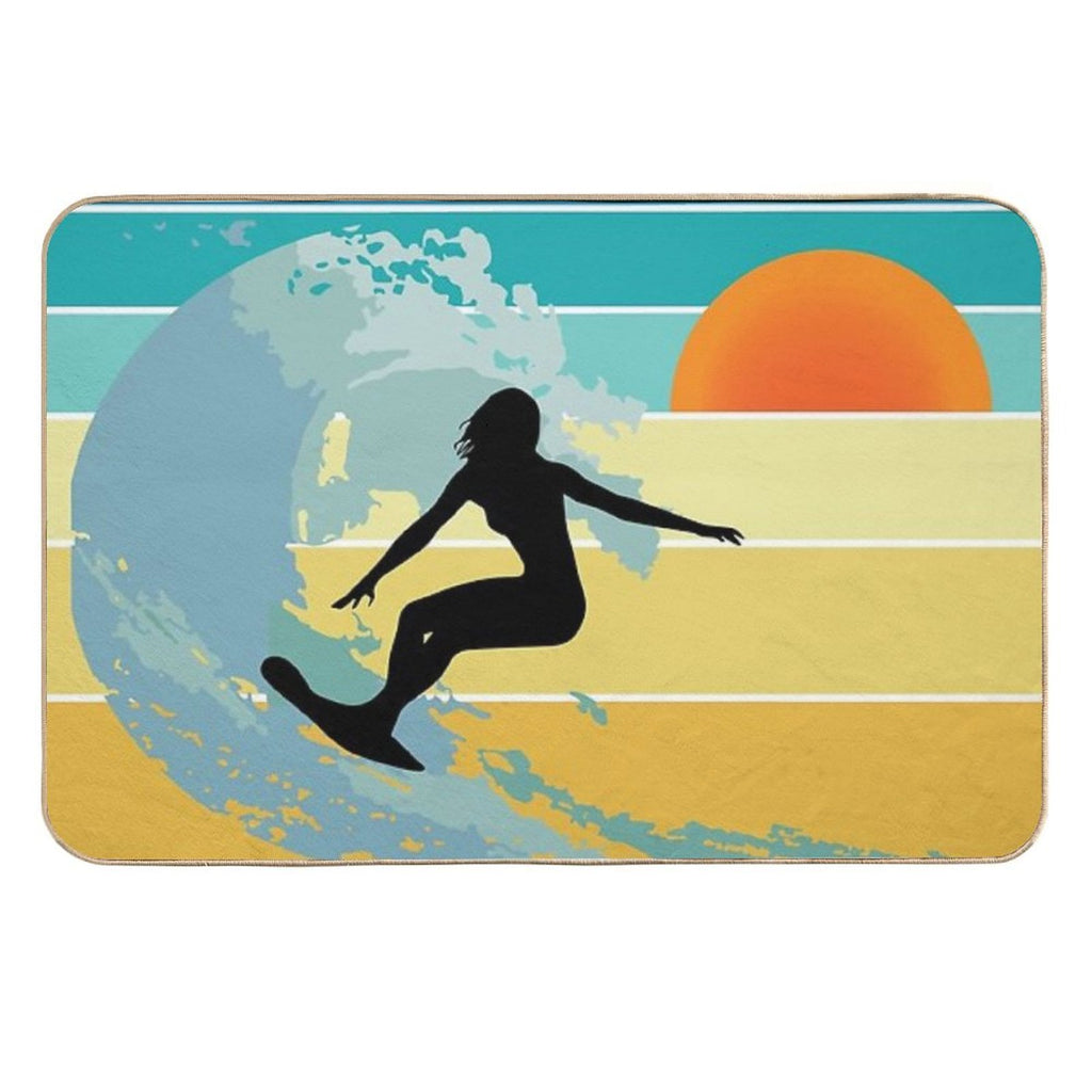 Sorry, I Can't, I Have A Board Meeting, Surfer Girl Silhouette at Sunset  Rapid-Drying Bath Mat