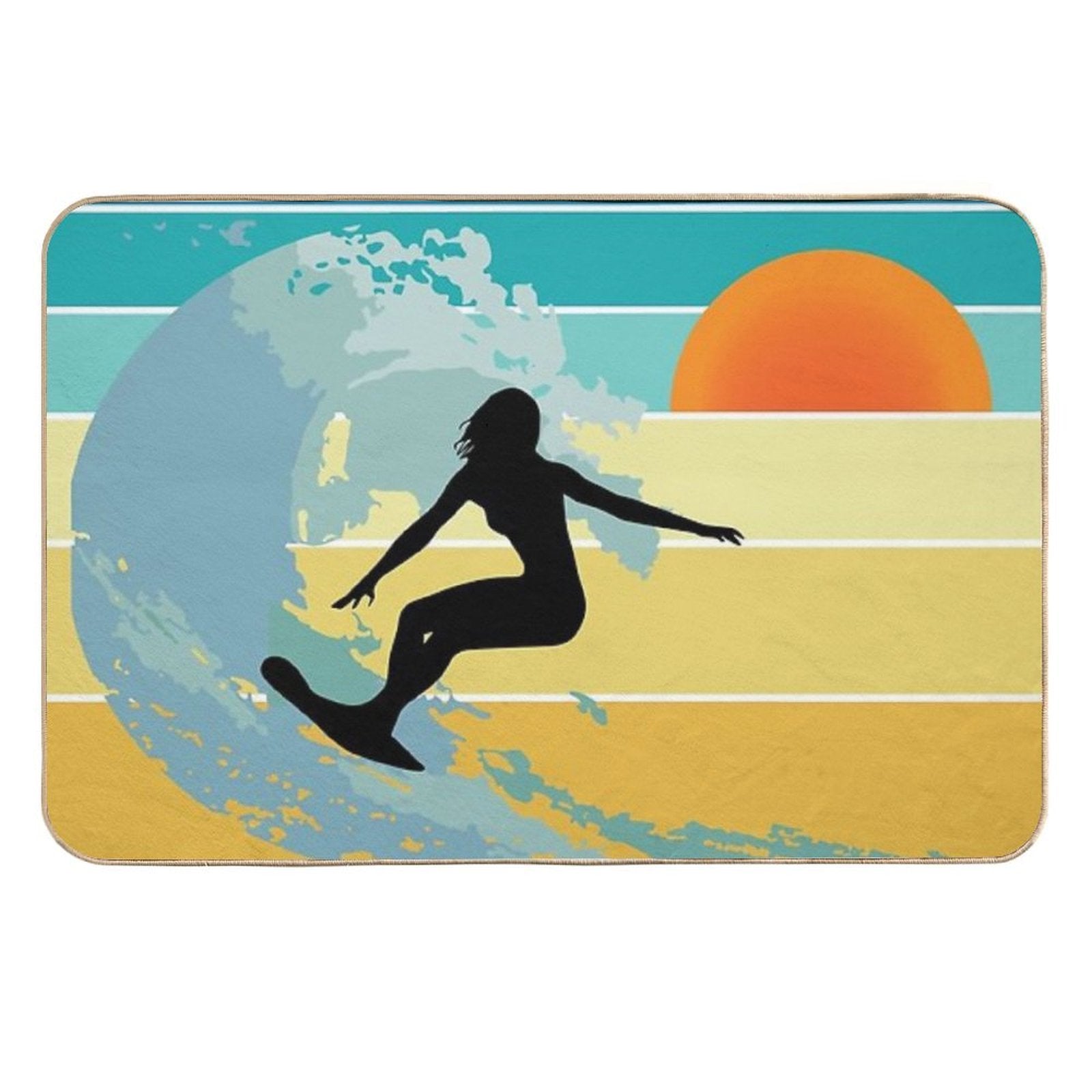 Sorry, I Can't, I Have A Board Meeting, Surfer Girl Silhouette at Sunset  Rapid-Drying Bath Mat