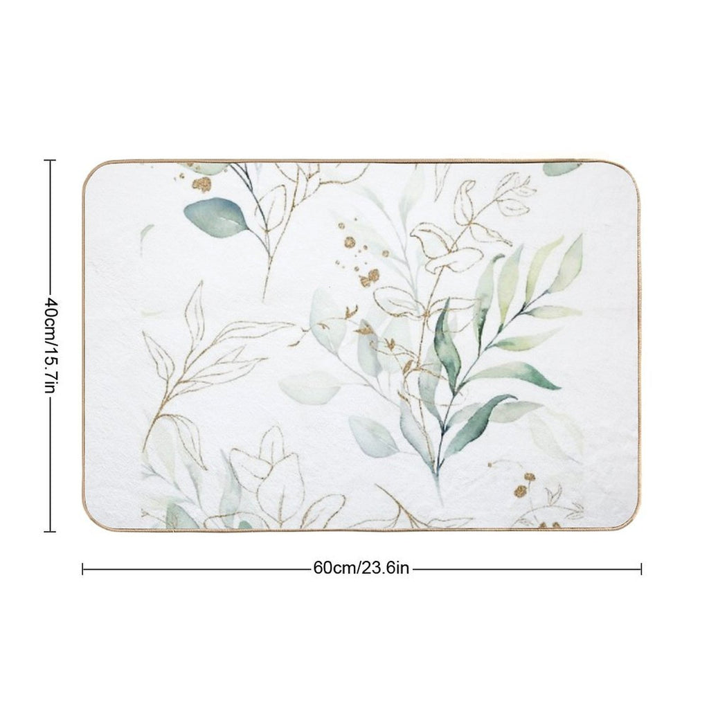 Eucalyptus Leafs And Gold Pattern Watercolor Print by Zouzounio Art  Stain-Proof Bath Mat