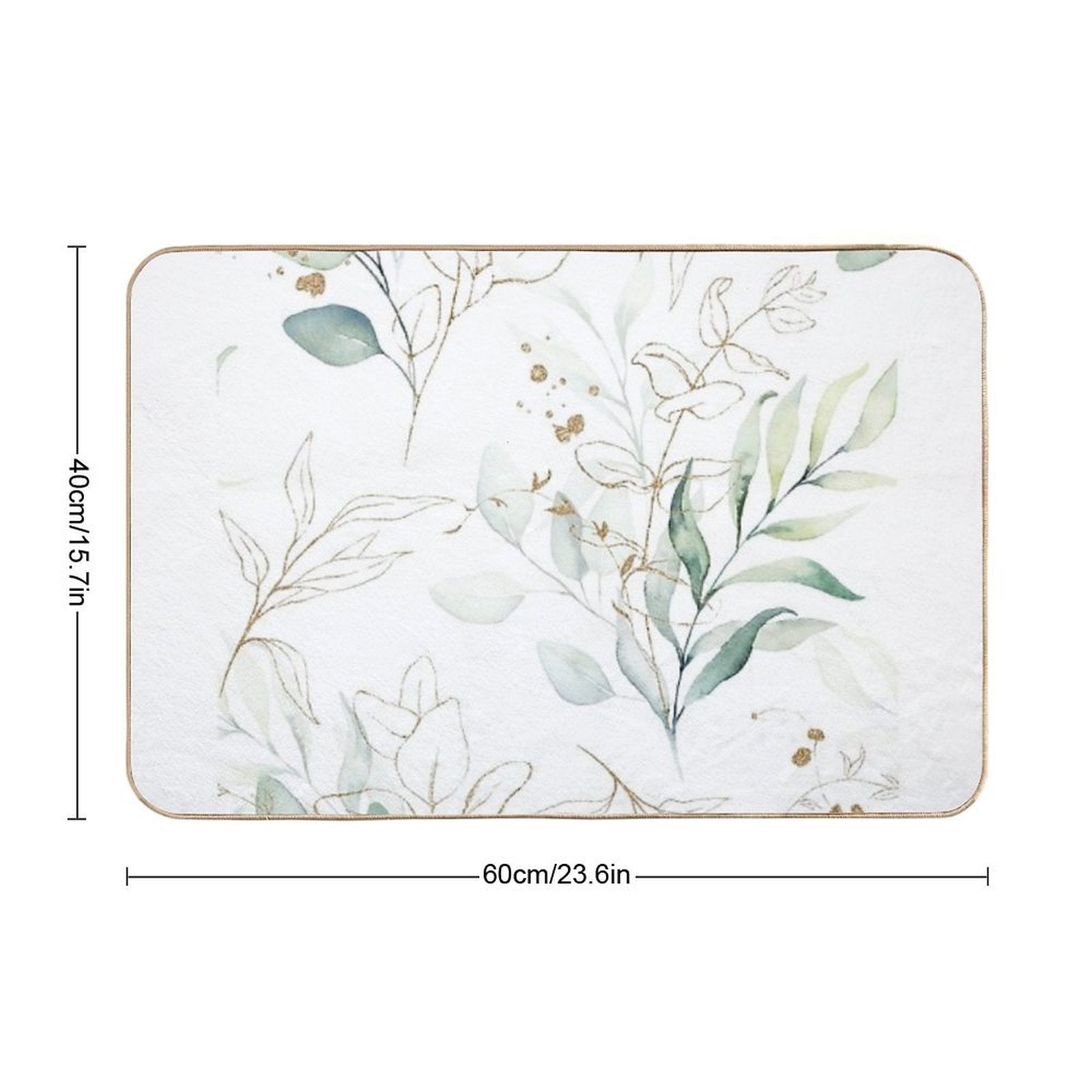 Eucalyptus Leafs And Gold Pattern Watercolor Print by Zouzounio Art  Stain-Proof Bath Mat