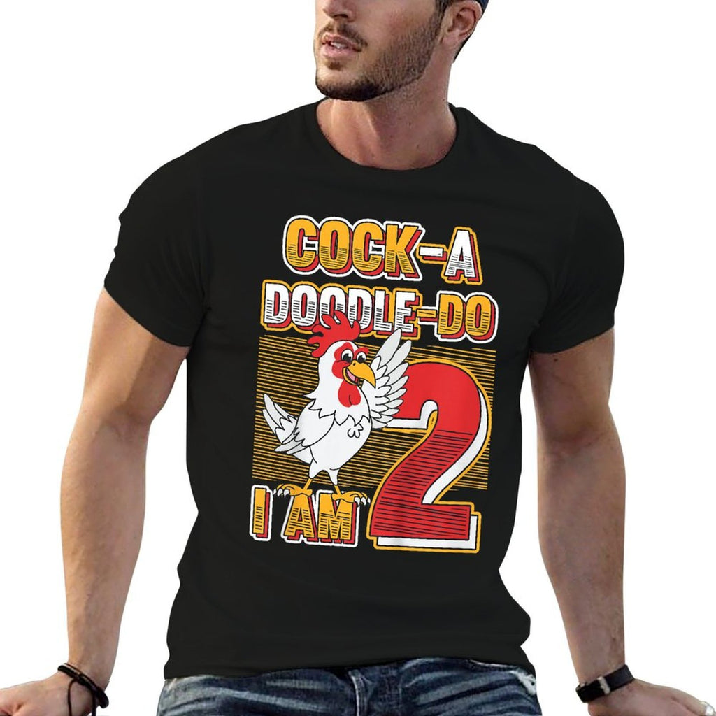 Kids 2nd Birthday Farm Animals Themed Cock-A-Doodle-Doo I Am Two  Polyester Blend T-Shirt