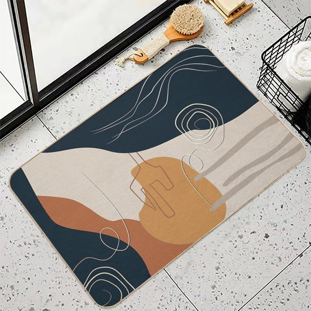 Abstract - Go with The Flow 2 in Navy And Ochre  Long-Lasting Bath Mat