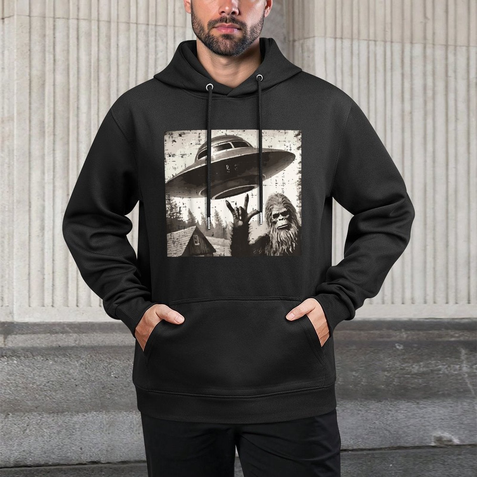 Bigfoot Alien Ufo Selfie Sasquatch Rocker Men Boys Kids Medium-Weight Fabric Hoodie