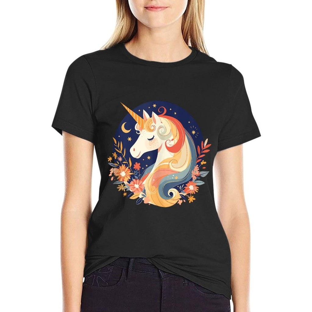 Majestic Sunset Unicorn Art Mystical Creature Fantasy  Wrinkle-resistant T-Shirt