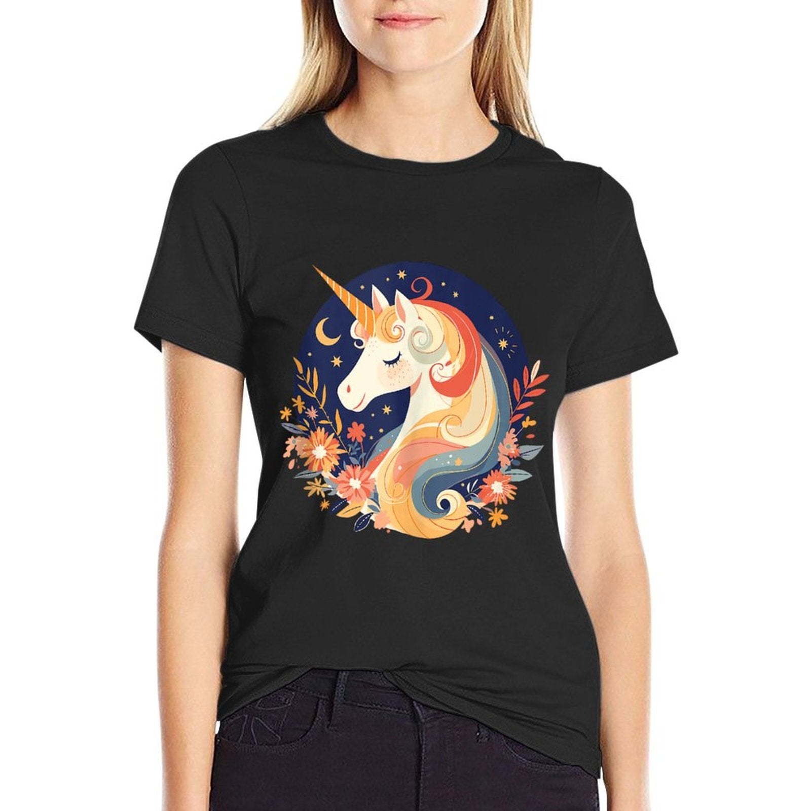 Majestic Sunset Unicorn Art Mystical Creature Fantasy  Wrinkle-resistant T-Shirt