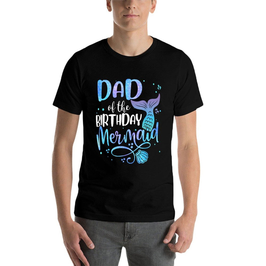 Dad Of The Birthday Mermaid Family Matching Party Squad  Ribbed Collar T-Shirt