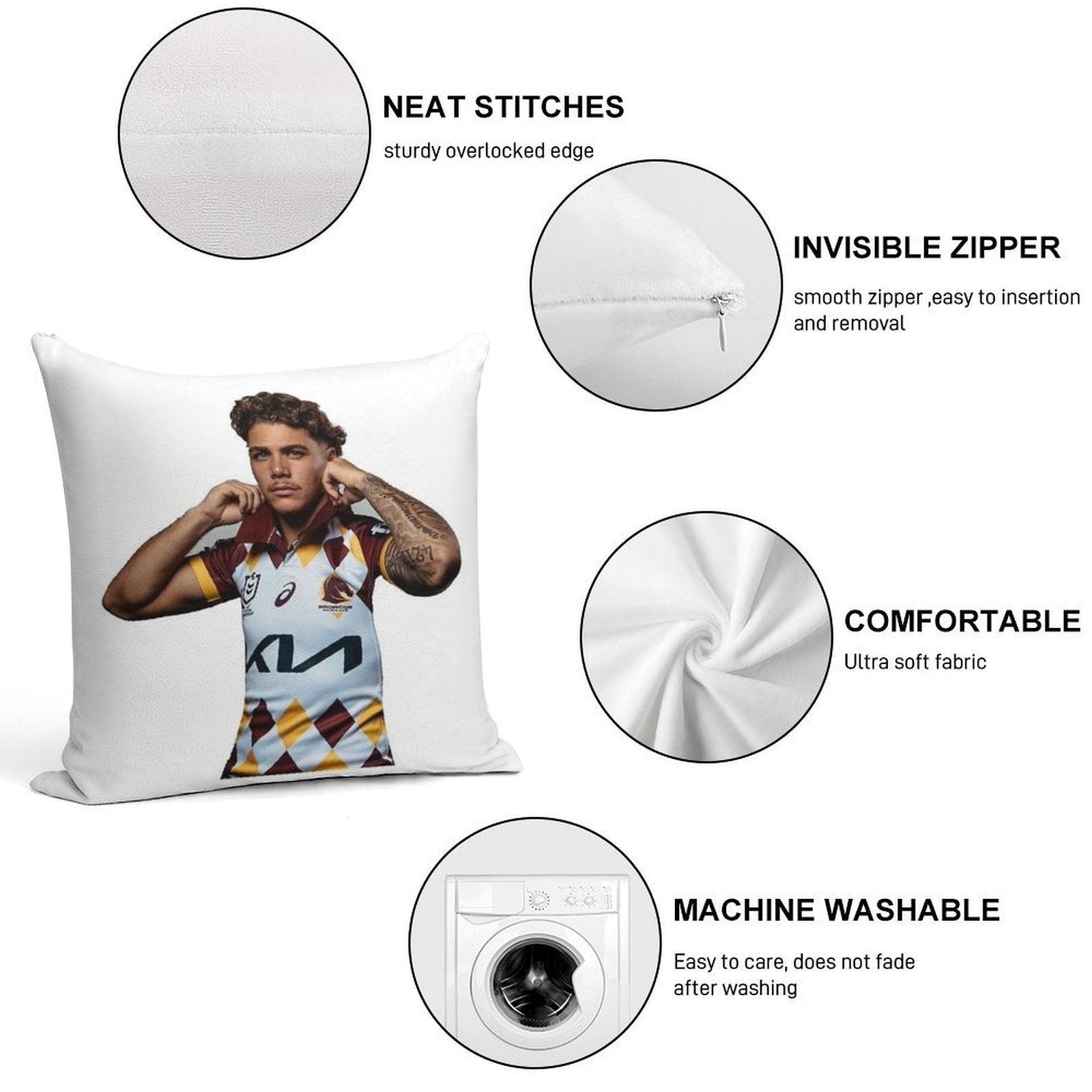 Reece Walsh Broncos Hot Photo Jersey Soft Anti-Pilling Throw Pillow