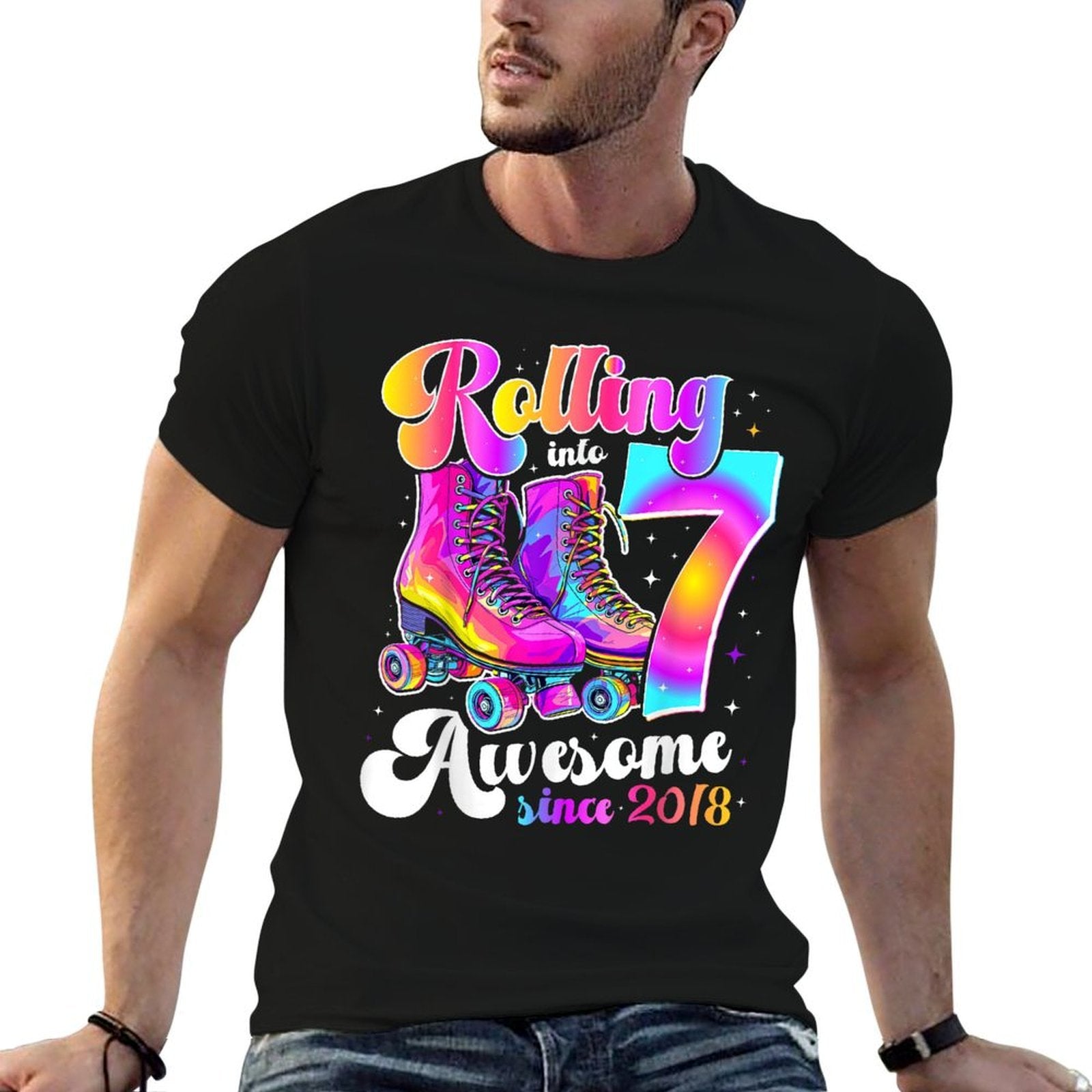 7th Birthday Girl 7 Year Old Roller Skate Skating Girls  Classic T-Shirt