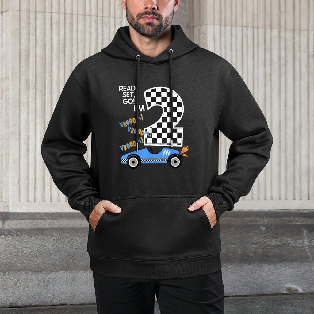 Race Car 2nd Birthday Party Racing Car Driver 2 Birthday Boy Kangaroo Pocket Hoodie