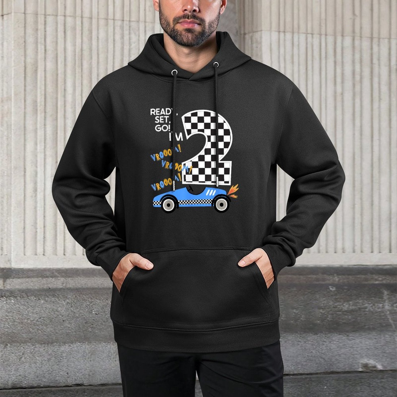 Race Car 2nd Birthday Party Racing Car Driver 2 Birthday Boy Kangaroo Pocket Hoodie