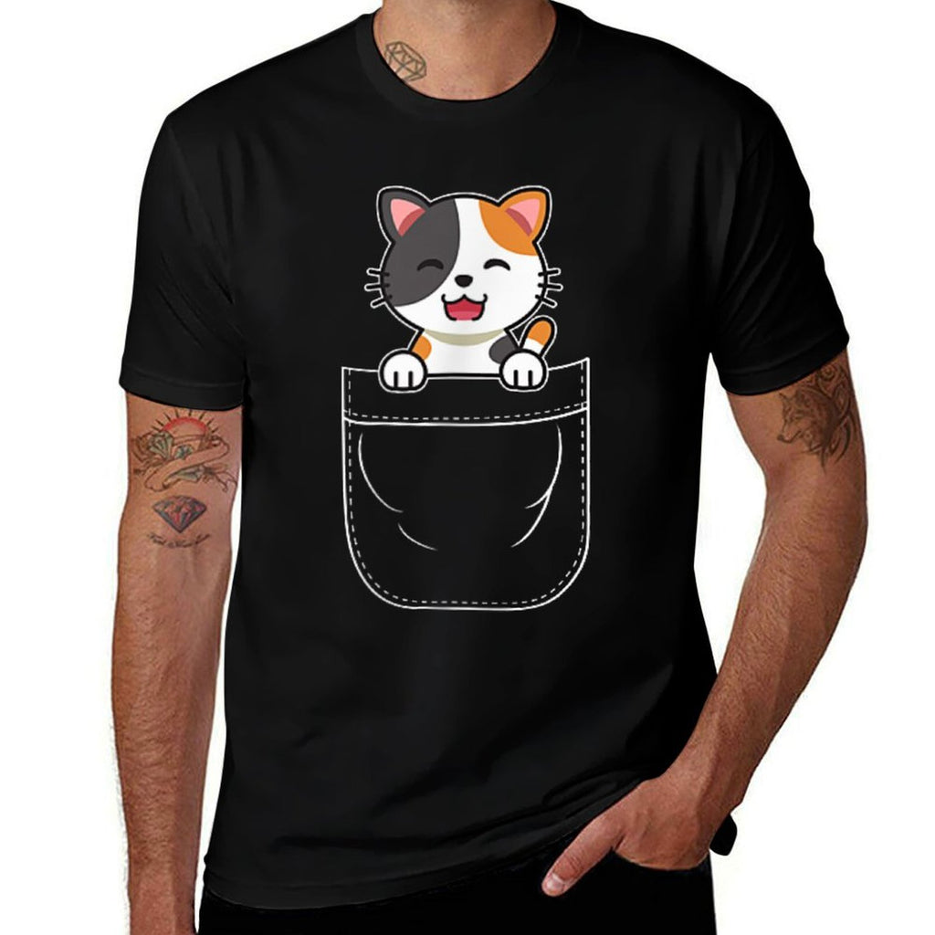 Cute Calico Cat Kitten in Pocket for Men Women Girls Kids  Breathable T-Shirt
