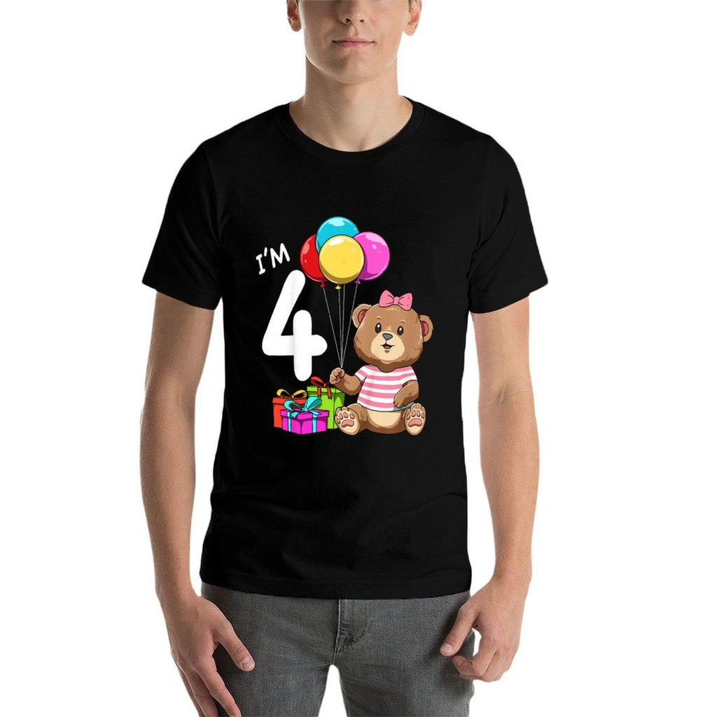 Kids Fourth Birthday Teddy Bear - 4 Year Old Girl  Easy-care T-Shirt