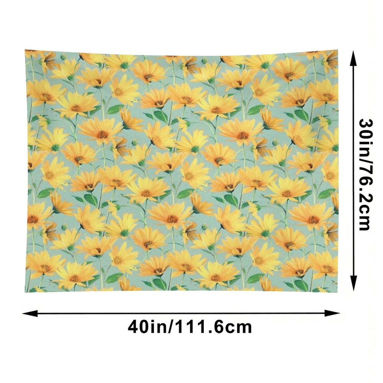 Painted Golden Yellow Daisies on Soft Sage Green Tapestry