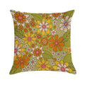1960s, 1970s Retro Floral in Green, Pink & Orange - Flower Power Soft High-Density Material Throw Pillow
