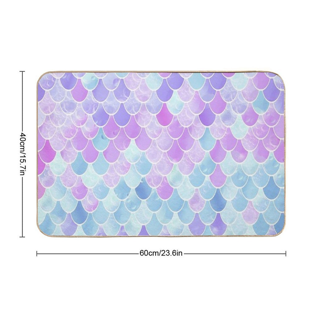 Cute Girls Mermaid Scales Pattern, Pink, Purple, Teal  Absorbent Bath Mat